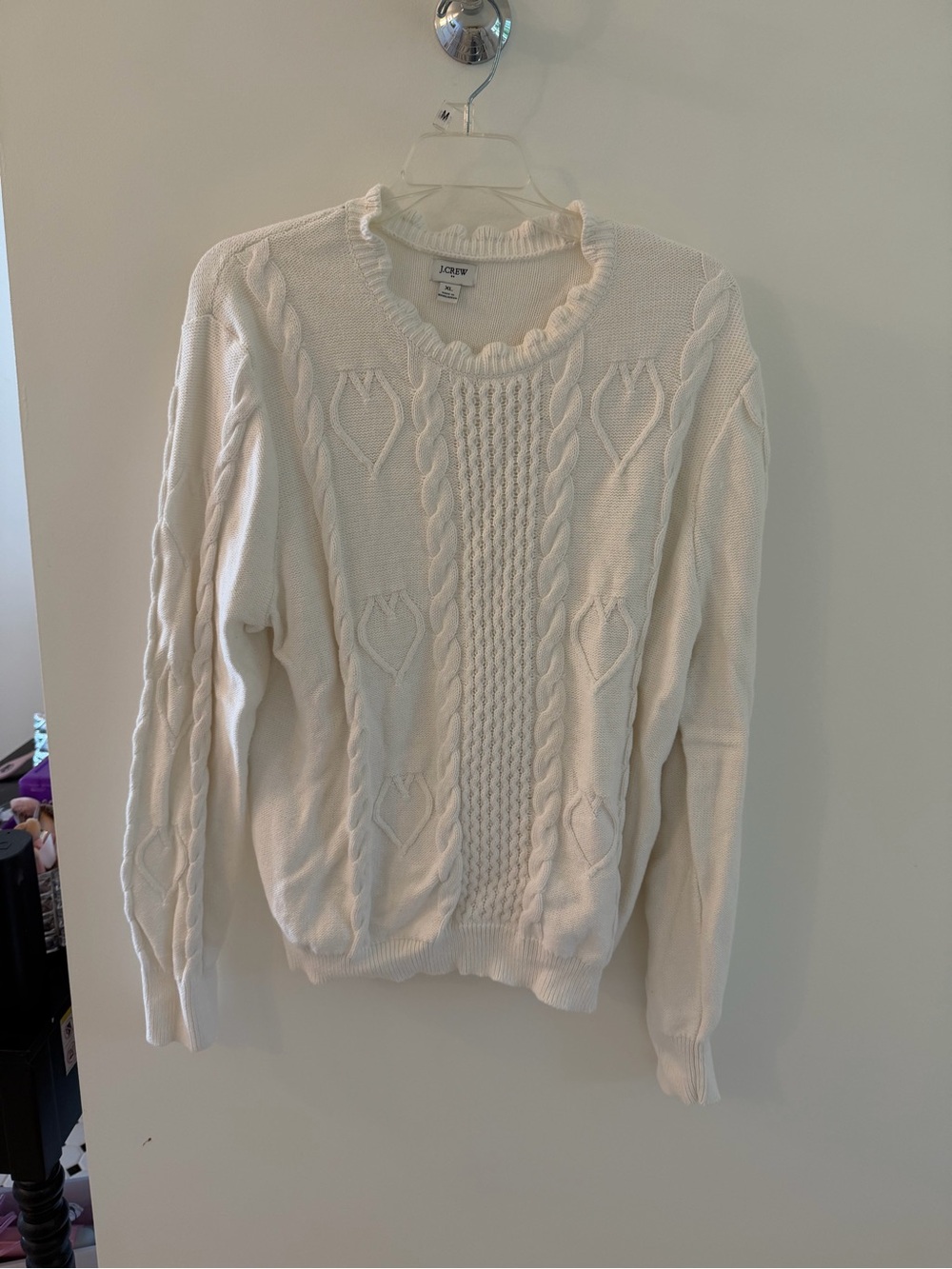 J. Crew Factory Sweater Cream Cable Knit Scoop Neck 100% Cotton